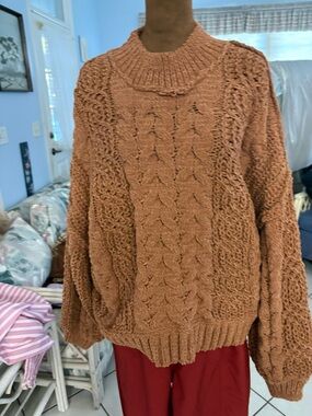 POL Chunky Cable Turtleneck Sweater - Brown